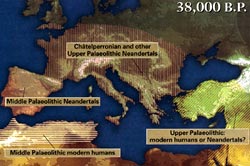 Map showing location of Neandertals around the time just prior to extinction